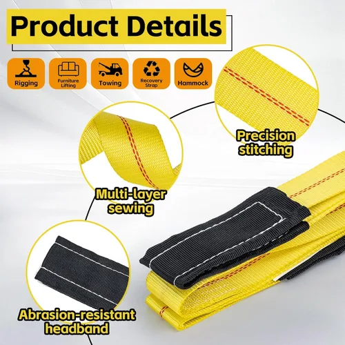 Vista 3 de Correas de elevación de servicio pesado de 2" x 6.6 pies (paquete de 2) - Capacidad de 9400 libras, correa de recuperación y protección de árboles