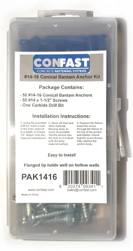 Vista 7 de CONFAST® #6-8 Kit de anclaje de pared de yeso azul cónico de plástico Bantam PAK68, incluye (100) anclas, (100) tornillos y (1) broca (201 piezas)