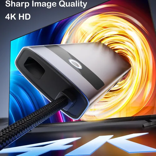 Vista 5 de Hub USB C 7 en 1, adaptador HDMI 4K 30Hz, estación de acoplamiento USB-C con PD de 100 W, lector de tarjetas TFMicroSD, puertos USB-A 2.0, 3.0, tipo