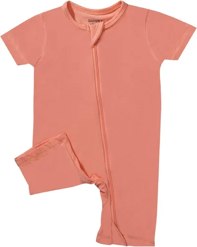 Vista 4 de GUISBY Rayón hecho de pijama de bambú para bebé, mameluco de manga corta sin pies, con cremallera de 2 vías, Rosa (Blush)