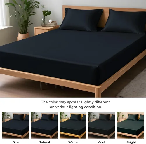 Vista 34 de Linenwalas - Sábana bajera de bambú, con bolsillo profundo, elástico y seguro, ropa de cama suave y refrescante perfecta para el cuidado de la piel