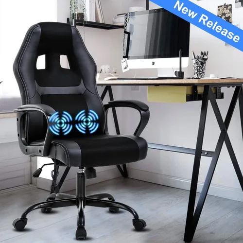 Vista 2 de Silla de computadora de PC con soporte lumbar de masaje, silla de oficina de respaldo alto, silla de escritorio con respaldo ergonómico, silla
