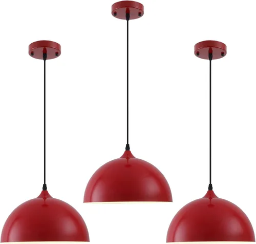 Vista 14 de Paquete de 2 luces colgantes negras para isla de cocina, 11.8 pulgadas, cúpula de granja, luces colgantes de isla de altura ajustable para comedor