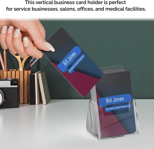 Vista 2 de Paquete de 4 soportes verticales para tarjetas de visita para tarjetas de contacto de 2 x 3.5 pulgadas, soporte acrílico transparente para centros