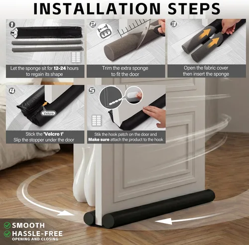 Vista 9 de MAXTID Tope de Aire para Puerta de 32 Pulgadas, Negro - Bloqueador de Viento para Puertas de Dormitorio y Apartamentos Pequeños Bedroom Doors &
