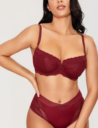Vista 2 de DOBREVA - Brasier de encaje sensual estilo balconette para mujer, con varillas, sin forro, talla grande