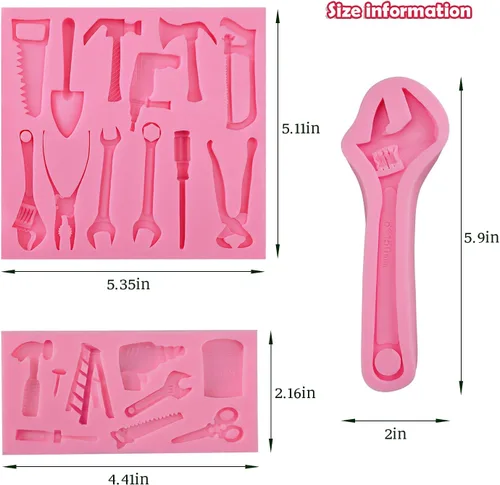 Vista 2 de 3 piezas de herramientas de mano moldes de fondant, mini moldes de herramientas de construcción Moldes de silicona con 22 formas de herramientas