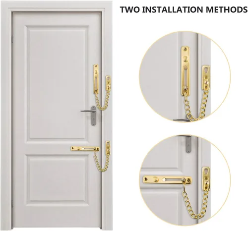 Vista 6 de Cerradura de puerta de cadena de acero inoxidable, resistente al interior, cerradura de puerta sin llave, añade seguridad adicional con resorte