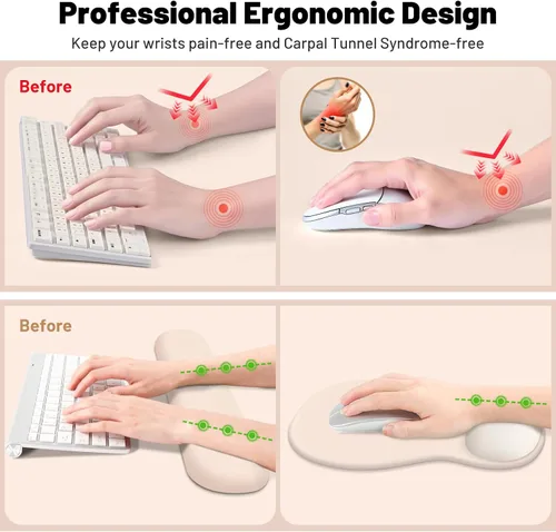 Vista 4 de Alfombrilla de mouse de 3 piezas con soporte de muñeca, reposamuñecas de teclado ergonómico de gel y alfombrilla para mouse con soporte para muñeca