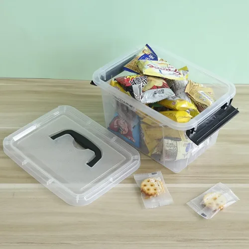 Vista 3 de Farmoon Contenedor de almacenamiento transparente de 3.5 cuartos de galón, pequeña caja apilable de plástico con tapa y mango negro, 6 paquetes