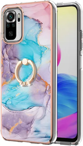Vista 2 de XYX Case for Xiaomi Redmi Note 10 4G, Sparkling Marble TPU IMD Bumper Hybrid Protective Phone Cover with 360 Rotating Ring Kickstand,Blue Milky Way