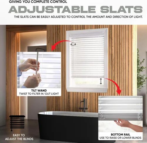 Vista 5 de Ultra Premium - Persiana blanca de madera sintética de 2 pulgadas de ancho x 72 pulgadas de largo