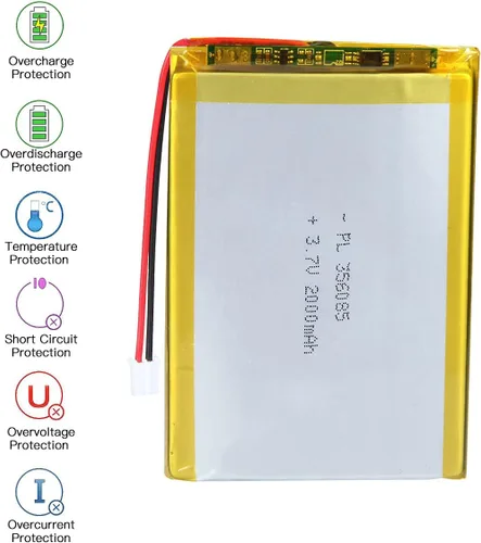 Vista 3 de 3.7V 2000mAh Batería 356085 Li-ion Li-ion recargable Li-ion Li-Po Batería con 2P PH 0.079 in Pitch Connector