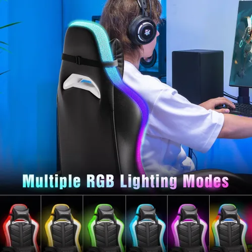 Vista 7 de GTPLAYER Gaming Chair, Computer Chair with RGB LED Lights, High Back Ergonomic Chair for Adults with Footrest and Linkage Armrests& Headrest Lumbar