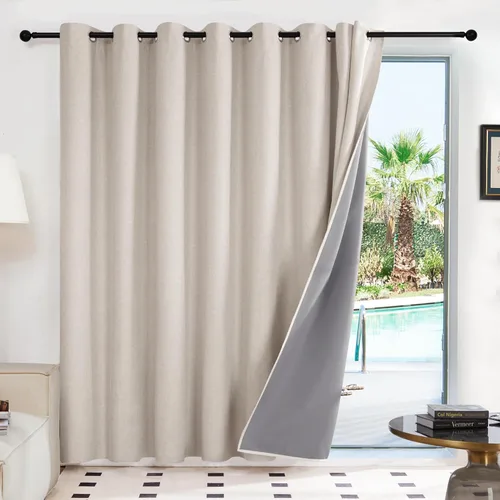 Vista 9 de Deconovo Cortinas 100% opacas para puerta de patio de 84 pulgadas de largo, cortinas de lino extra anchas con textura de lino, paneles de cortina