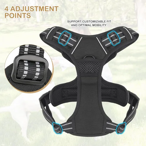 Vista 6 de MoNiBloom Arnés reflectante para perro, arnés de chaleco sin tirones con asa, arnés ajustable y acolchado suave para mascotas para perros grandes