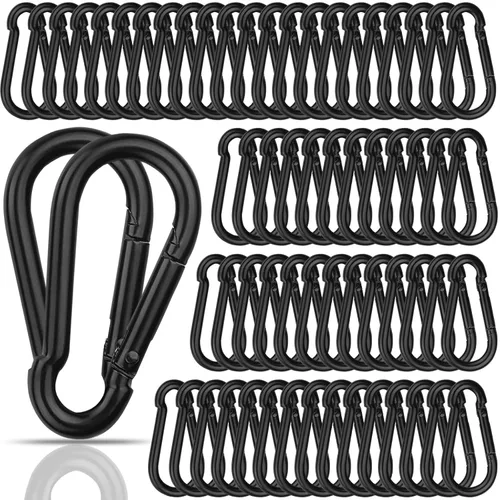 100 mosquetones de resorte Blcak M6, clip de mosquetón de 2-3/8 pulgadas, mosquetón pequeño resistente, capacidad de sujeción de 260 libras, gancho