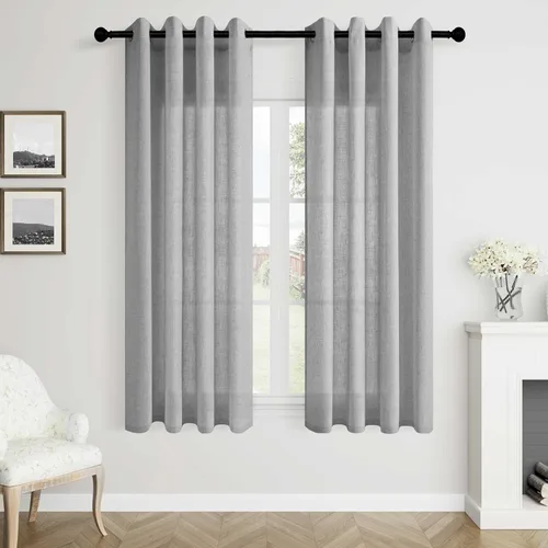 Vista 41 de Aersas Cortinas de lino negro para dormitorio de 63 pulgadas de largo, 2 paneles de privacidad, eficiencia energética, semitransparentes, cortinas