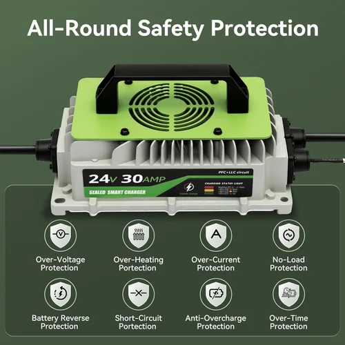 Vista 5 de Cargador de batería de litio de 24 V, cargador de 30 A, cargador de batería de 24 voltios para carretilla elevadora, RV, barco, motor de arrastre