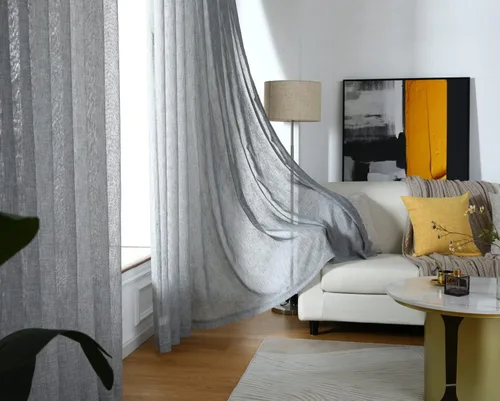 Vista 3 de LOYOLADY Cortinas de lino gris de 96 pulgadas de largo, juego de 2 paneles de cortinas semitransparentes para dormitorio, cortinas plisadas de lino