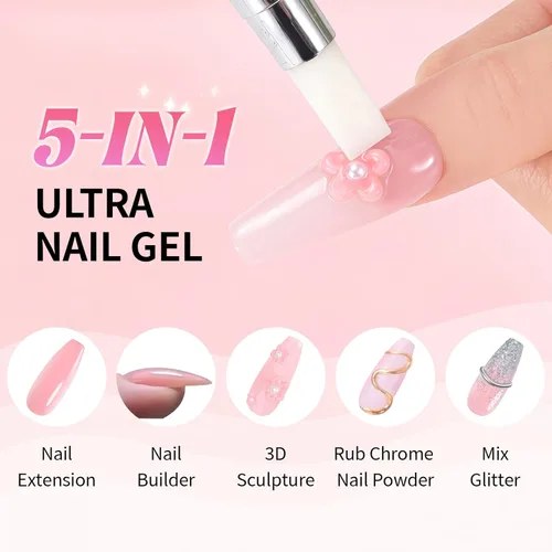 Vista 2 de Gel de uñas sólido constructor: gel de uñas 5 en 1 con extensión de almendra desnuda 3D para modelado de tallado artístico, constructor y extensión