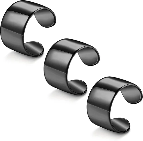 JOERICA Juego de 3 anillos de banda ajustable para mujeres y hombres, anillos de nudillos planos, lisos, de banda ancha, Cobre, Zirconia cúbica