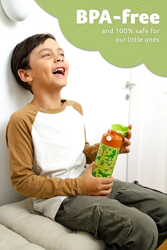 Vista 3 de Jarlson® MALI - Botella de agua para niños [18 onzas], botella térmica de acero inoxidable sin pajilla, botella de agua aislada a prueba de fugas