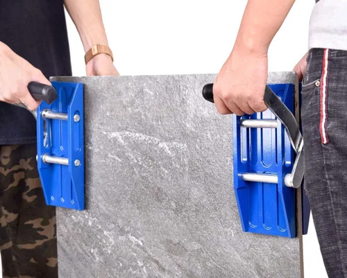 Vista 4 de Abrazaderas de transporte de piedra de doble mano, portadores de panel de granito, herramientas elevadoras para elevar encimeras de cuarzo losas