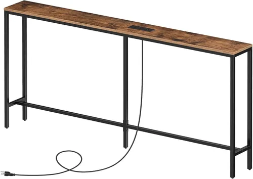 Vista 11 de MAHANCRIS Mesa consola delgada con tomas de corriente, mesa de sofá estrecha de 63 pulgadas, mesa detrás del sofá con estación de carga, mesa