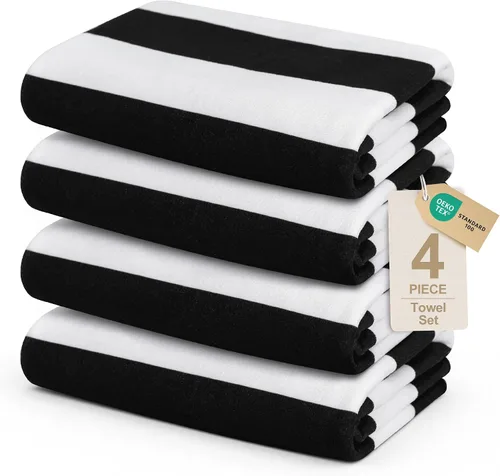Touchat Paquete de 4 toallas de playa de gran tamaño, 30 x 60 pulgadas Black4