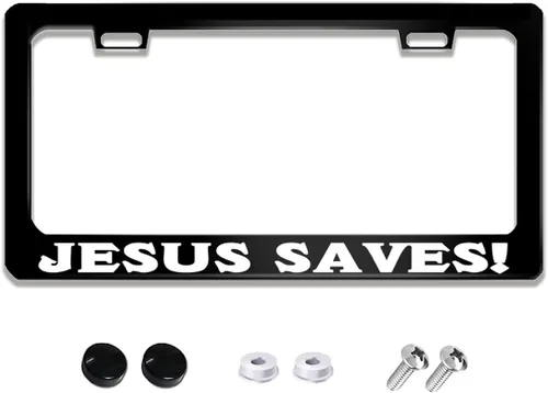 Vista 12 de Divertido marco de matrícula con textos humorísticos Blessed Christian de acero inoxidable, soporte para placa de auto con 2 agujeros y tornillos