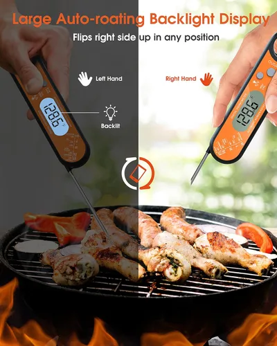 Vista 3 de Termómetro de carne, termómetro de carne de lectura instantánea para cocinar, termómetro digital de alimentos rápido y preciso con luz de fondo