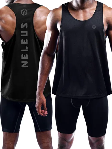 Vista 7 de NELEUS Paquete de 3 camisetas sin mangas con espalda en Y Dry Fit para hombre