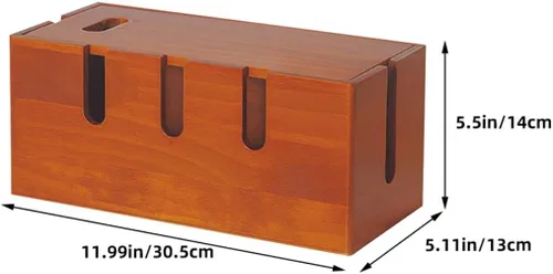 Vista 2 de Ipetboom Wooden Cord Organizer Box with Lid, Large Cable Management Box for Home Office, Dustproof Wire Storage Organizer for Desk and Electronics