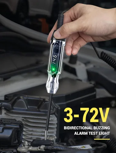 Vista 7 de Luz de prueba automotriz mejorada de 3-72 V, probador de circuito LED digital resistente con voltímetro y polaridad de doble color indica luz