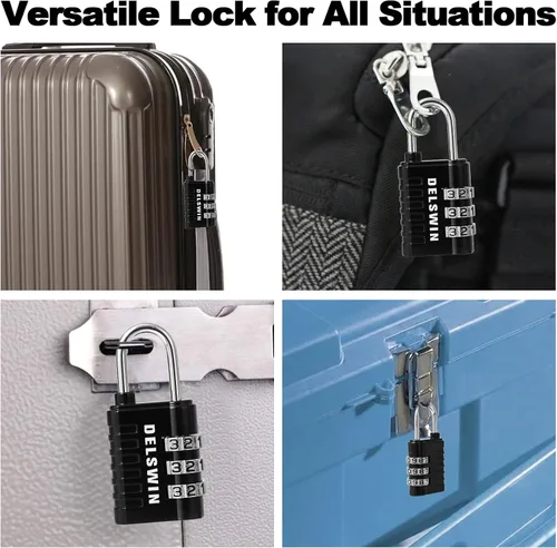 Vista 5 de DELSWIN Candado de Combinación de 3 Dígitos Pequeño – 4 Piezas Candados de Combinación Reiniciables para Casillero de Gimnasio Escolar, Exterior