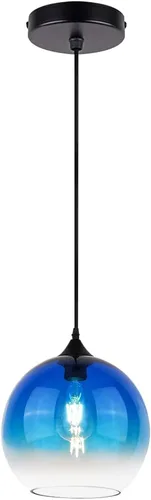 Vista 7 de Green Hand Blown Glass Globe Pendant Lights Mid Century Modern Ceiling Hanging Light Fixtures 8.2“ Farmhouse Striped Gold Chandelier for Kitchen