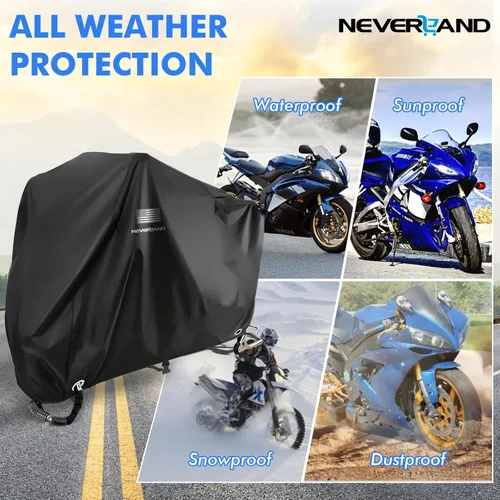 Vista 6 de NEVERLAND Funda impermeable para motocicleta al aire libre – Funda negra resistente para scooter, cubierta de motocicleta con logotipo reflectante