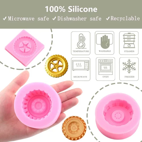Vista 4 de Zixiang Molde redondo 3D para fondant, molde de silicona con forma de rueda de camión para decoración de pasteles, decoración de cupcakes, arcilla