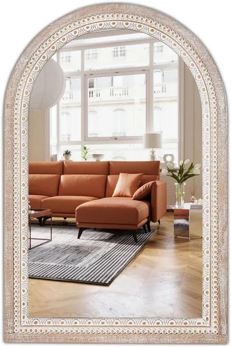 Vista 14 de Reflinto Espejos decorativos redondos de madera de 24 pulgadas para decoración de pared, espejo circular rústico para dormitorio, baño, sala