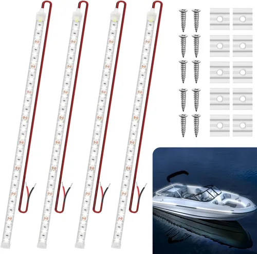 Vista 7 de Tiras de luz LED submarinas para barco marino, 4 piezas de 30 cm, 12V, luces interiores súper brillantes para barco, luces LED marinas impermeables