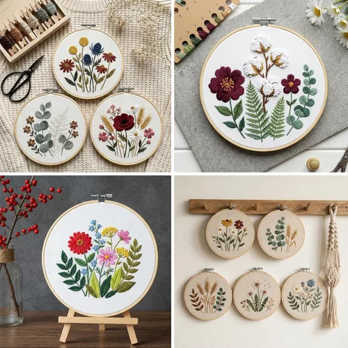 Vista 6 de Faylapa Juego de aros de bordado de 3 pulgadas, ajustable, de bambú, para punto de cruz, aro redondo, para bordado, punto de cruz