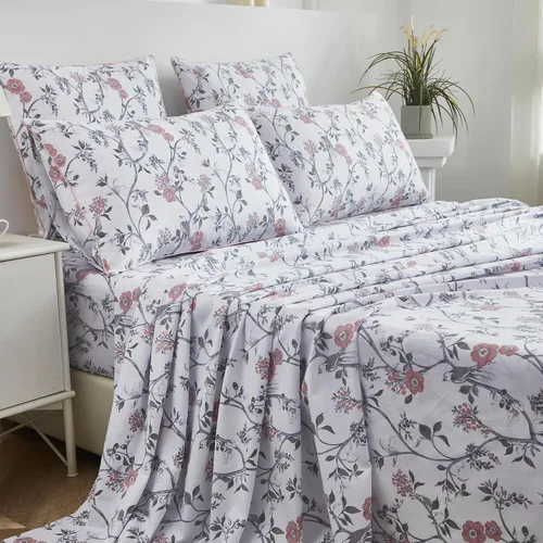 Vista 108 de FADFAY - Juego de sábanas tamaño individual, diseño floral en color beige, elegante, estampado de peonías, colección de ropa de cama vintage, 100%