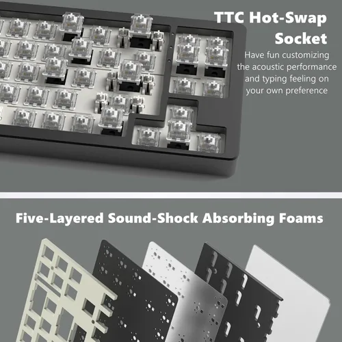 Vista 5 de Womier S-K71 - Teclado para juegos al 75% de aleación de aluminio, teclado mecánico inalámbrico, con junta de teclado intercambiable en caliente