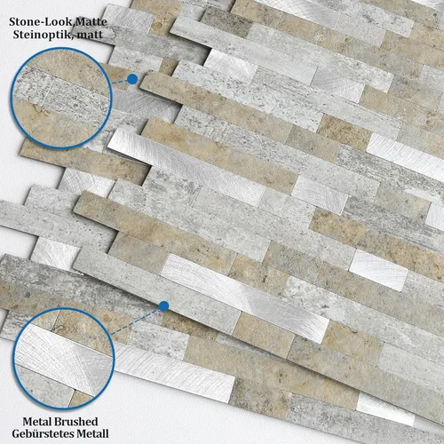 Vista 2 de MOFIT Azulejo de Respaldo de Ladrillo de Piedra 3D para Cocina Despegar y Pegar Azulejo de Pared Autoadhesivo, Pegatinas de Azulejos de Mosaico