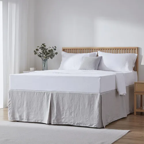 Vista 10 de Simple&Opulence - Falda de cama de lino belga con caída a medida de 14 pulgadas, con pliegues, ajuste fácil, transpirable, de lino natural premium