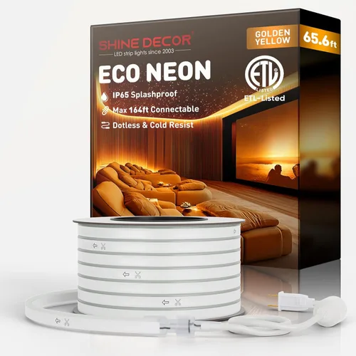 Vista 52 de Shine Decor Tira de luces LED de cuerda AC 120V, tira de neón eco sin puntos de 120LEDs/M, conectable y cortable, ETL IP65 impermeable y resistente