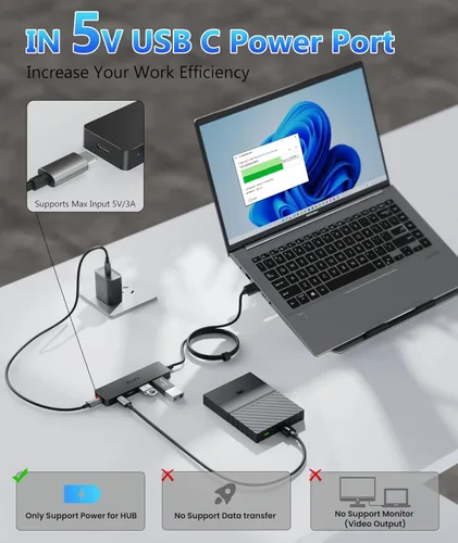 Vista 6 de Aceele Divisor USB Hub 3.0 con 2 USB-C y 2 USB-A, adaptador extensor multipuerto ultrafino de 4 puertos con cable de extensión de 4 pies de largo