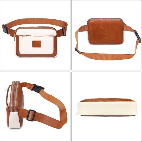 Vista 4 de Riñoneras para mujer, cangureras cruzadas para mujer, bolsas cruzadas para mujer, Negro con beige, Bolsa de cinturón