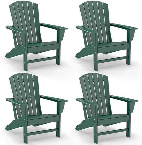 Vista 23 de GREENVINES Juego de 4 sillas Adirondack Plástico HDPE de grano de madera Silla de gran tamaño para hoguera Para todo tipo de clima Marrón